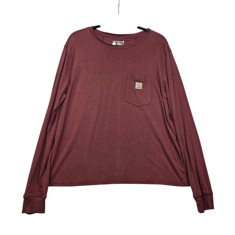 Carhartt Women Loose Fit Long Sleeve Pocket Shirt Brown Rust TK6121-W Large Farm